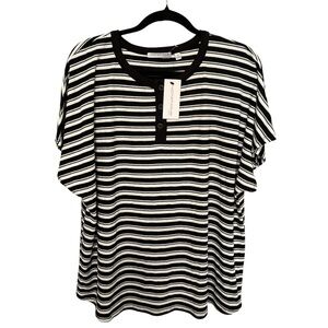 Notations Black and White Striped Button Down Shirt